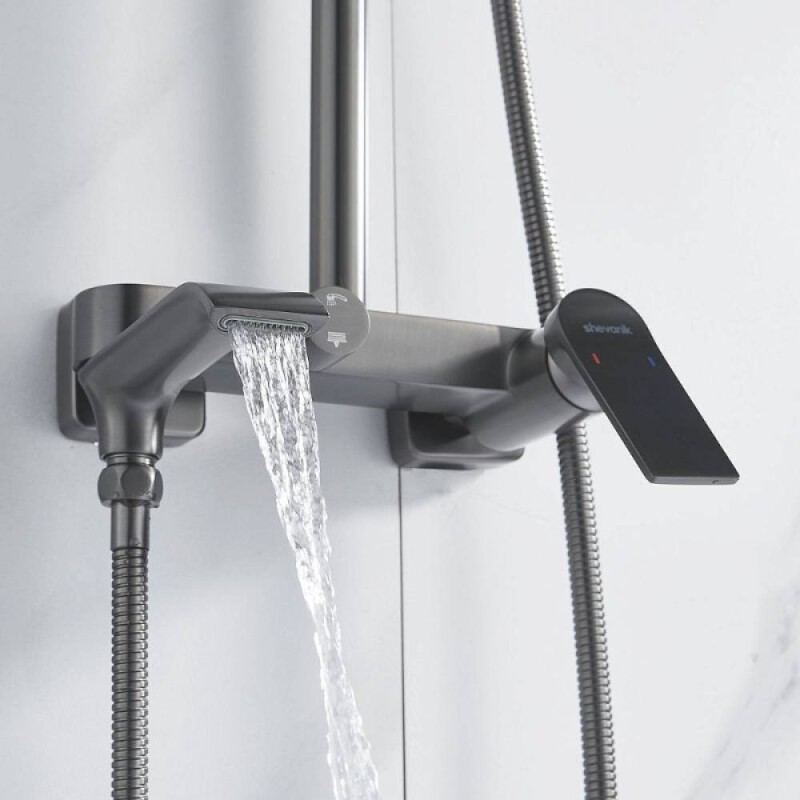 Душевая система Shevanik S4136T, вороненая сталь, gunmetal