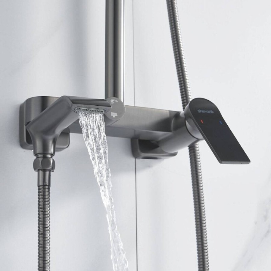 Душевая система Shevanik S4136T, вороненая сталь, gunmetal