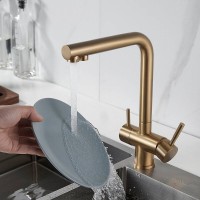 Смеситель для кухонной мойки Shevanik S468G, с подключением к фильтру, цвет золотой сатин