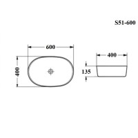 BOND S51-600 Раковина накладная прямоугольно-овальная 60*40*13,5см белая