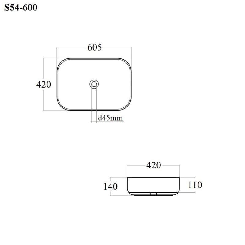 BOND S54-600 Раковина накладная прямоугольная 60*42*14см белая