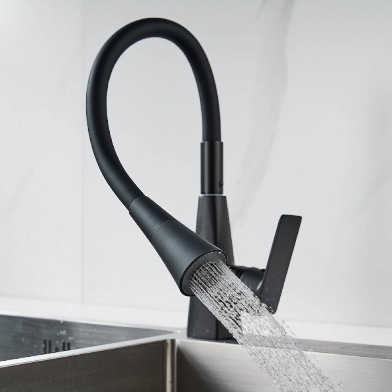 Смеситель для кухонной мойки Shevanik S543H-3, с гибким изливом, цвет черный матовый