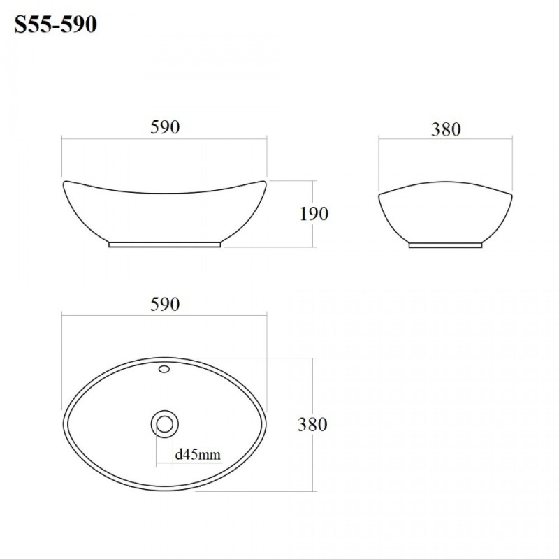 BOND S55-590 Раковина накладная овальная 59*38*19см белая
