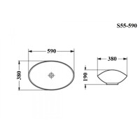 BOND S55-590 Раковина накладная овальная 59*38*19см белая