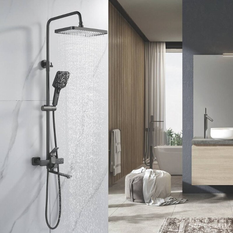 Душевая система Shevanik S6136T, вороненая сталь, gunmetal