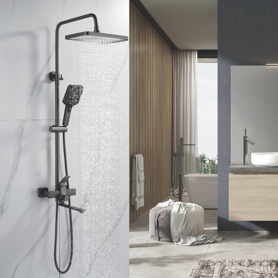 Душевая система Shevanik S6136T, вороненая сталь, gunmetal