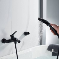 Смеситель для ванны и душа Shevanik S6202H, с душевым гарнитуром, цвет черный матовый