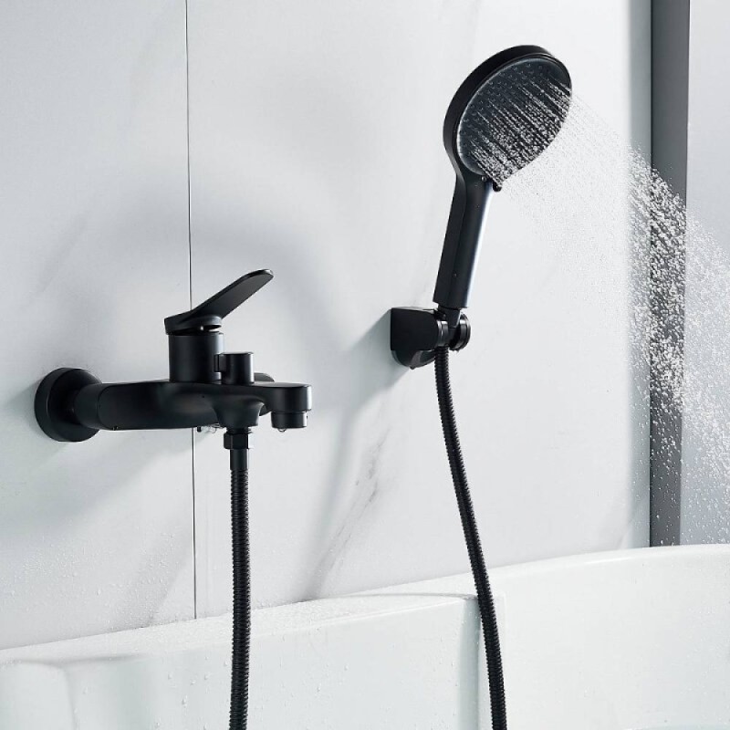 Смеситель для ванны и душа Shevanik S6202H, с душевым гарнитуром, цвет черный матовый