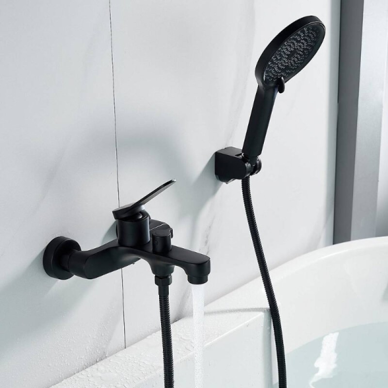 Смеситель для ванны и душа Shevanik S6202H, с душевым гарнитуром, цвет черный матовый