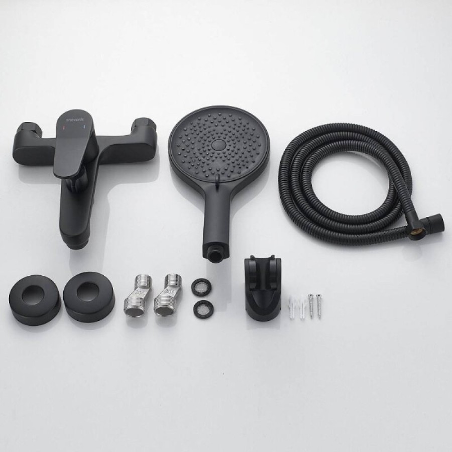 Смеситель для ванны и душа Shevanik S6202H, с душевым гарнитуром, цвет черный матовый