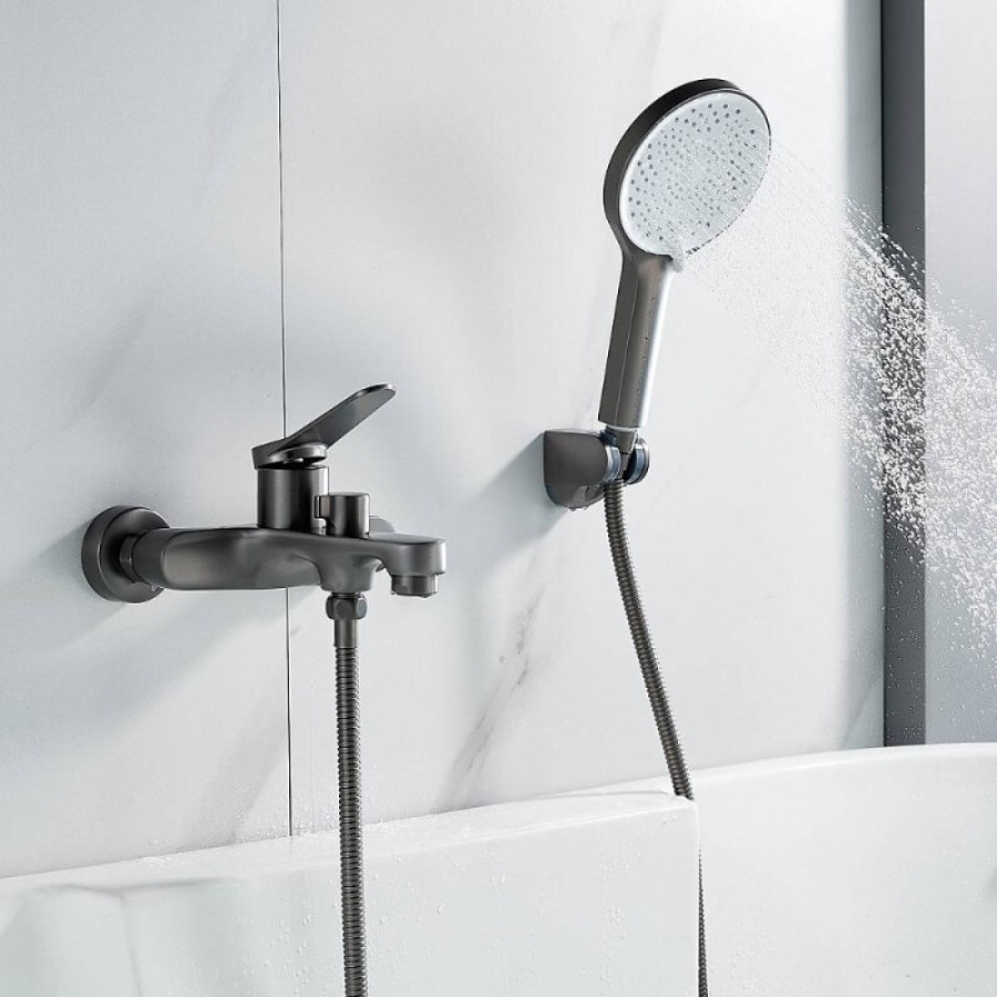 Смеситель для ванны и душа Shevanik S6202T, с душевым гарнитуром, вороненая сталь, gunmetal