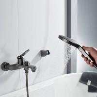 Смеситель для ванны и душа Shevanik S6202T, с душевым гарнитуром, вороненая сталь, gunmetal