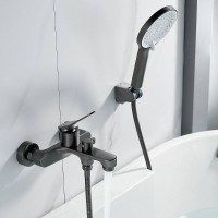 Смеситель для ванны и душа Shevanik S6202T, с душевым гарнитуром, вороненая сталь, gunmetal