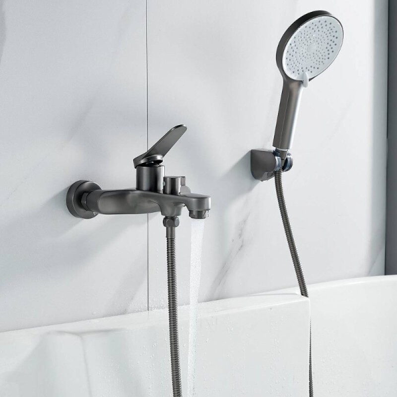 Смеситель для ванны и душа Shevanik S6202T, с душевым гарнитуром, вороненая сталь, gunmetal