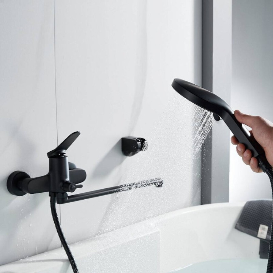 Смеситель для ванны и душа Shevanik S6222H, с душевым гарнитуром, цвет черный матовый
