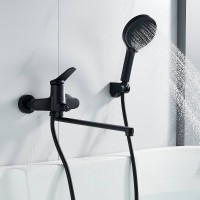 Смеситель для ванны и душа Shevanik S6222H, с душевым гарнитуром, цвет черный матовый