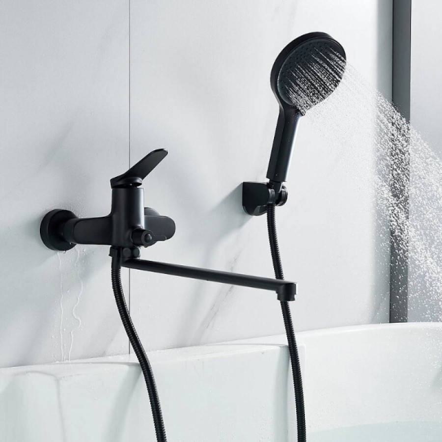 Смеситель для ванны и душа Shevanik S6222H, с душевым гарнитуром, цвет черный матовый