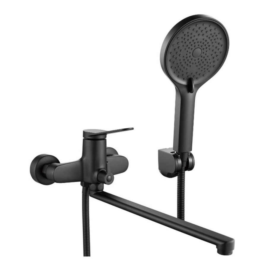 Смеситель для ванны и душа Shevanik S6222H, с душевым гарнитуром, цвет черный матовый