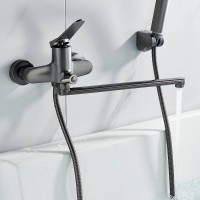 Смеситель для ванны и душа Shevanik S6222T, с душевым гарнитуром, вороненая сталь, gunmetal