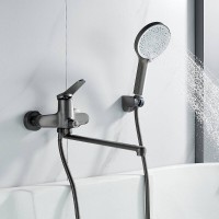 Смеситель для ванны и душа Shevanik S6222T, с душевым гарнитуром, вороненая сталь, gunmetal