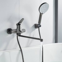 Смеситель для ванны и душа Shevanik S6222T, с душевым гарнитуром, вороненая сталь, gunmetal