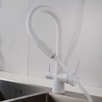 Смеситель для кухонной мойки Shevanik S668C, с гибким изливом, с подключением к фильтру, цвет белый матовый