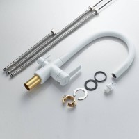 Смеситель для кухонной мойки Shevanik S668C, с гибким изливом, с подключением к фильтру, цвет белый матовый
