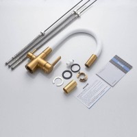 Смеситель для кухонной мойки Shevanik S668G, с гибким изливом, с подключением к фильтру, цвет золото сатин/белый