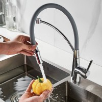 Смеситель для кухонной мойки Shevanik S743-9, с гибким изливом, цвет хром/серый
