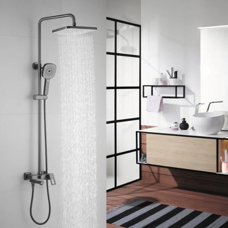 Душевая система Shevanik S8236T, вороненая сталь, gunmetal