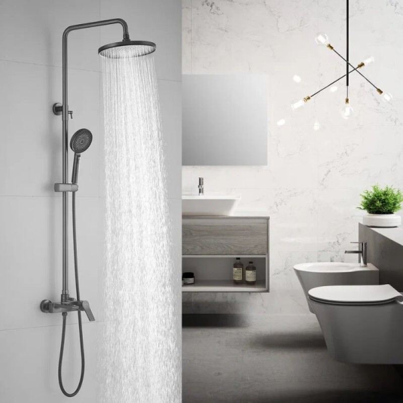 Душевая система Shevanik S8336T, вороненая сталь, gunmetal