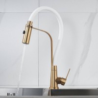 Смеситель для кухонной мойки Shevanik S943G-1, с гибким изливом, цвет золотой сатин/белый