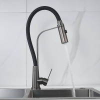 Смеситель для кухонной мойки Shevanik S943T-3, с гибким изливом, цвет вороненая сталь, gunmetal/черный