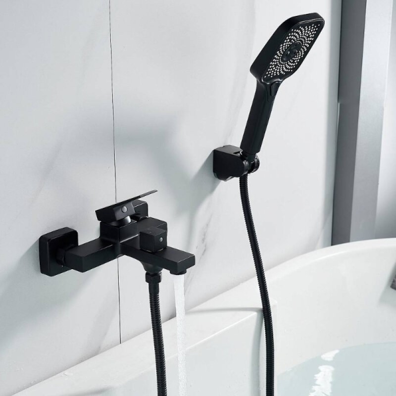 Смеситель для ванны и душа Shevanik S9602H, с душевым гарнитуром, цвет черный матовый