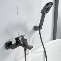 Смеситель для ванны и душа Shevanik S9602T, с душевым гарнитуром, вороненая сталь, gunmetal