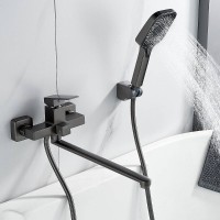 Смеситель для ванны и душа Shevanik S9622T, с душевым гарнитуром, вороненая сталь, gunmetal