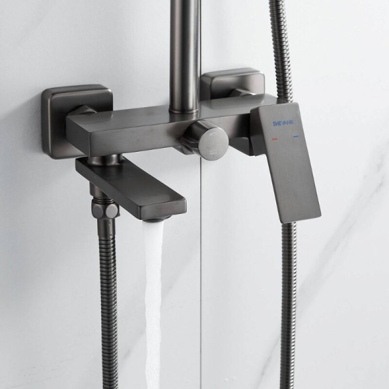 Душевая система Shevanik S9636T, вороненая сталь, gunmetal