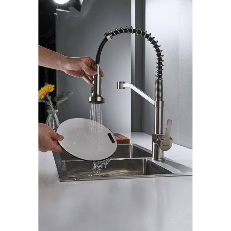 Смеситель для кухонной мойки Shevanik S963L, с гибким изливом, цвет черный/сатин