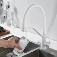 Смеситель для кухонной мойки Shevanik S968C, с гибким изливом, с подключением к фильтру, цвет белый матовый