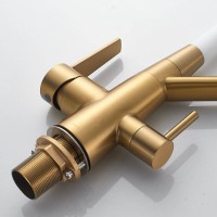 Смеситель для кухонной мойки Shevanik S968G, с гибким изливом, с подключением к фильтру, цвет золотой сатин/белый