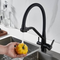 Смеситель для кухонной мойки Shevanik S968H, с гибким изливом, с подключением к фильтру, цвет черный матовый