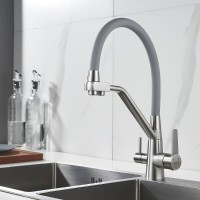 Смеситель для кухонной мойки Shevanik S968L, с гибким изливом, с подключением к фильтру, цвет сатин/серый
