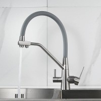 Смеситель для кухонной мойки Shevanik S968L, с гибким изливом, с подключением к фильтру, цвет сатин/серый