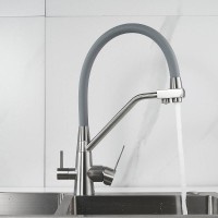 Смеситель для кухонной мойки Shevanik S968L, с гибким изливом, с подключением к фильтру, цвет сатин/серый