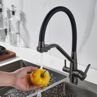 Смеситель для кухонной мойки Shevanik S968T, с гибким изливом, с подключением к фильтру, цвет вороненая сталь, gunmetal/черный