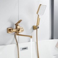 Смеситель для ванны и душа Shevanik S9902G, с душевым гарнитуром, цвет золотой сатин