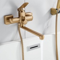 Смеситель для ванны и душа Shevanik S9902G, с душевым гарнитуром, цвет золотой сатин