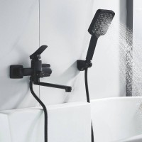 Смеситель для ванны и душа Shevanik S9902H, с душевым гарнитуром, цвет черный матовый