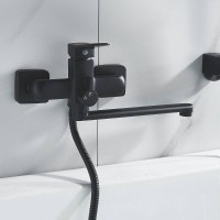 Смеситель для ванны и душа Shevanik S9902H, с душевым гарнитуром, цвет черный матовый