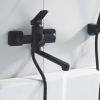 Смеситель для ванны и душа Shevanik S9902H, с душевым гарнитуром, цвет черный матовый